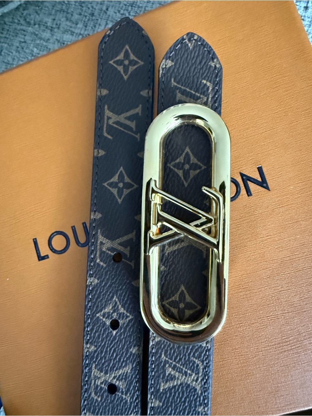 Louis Vuitton Monogram Belt with Gold LV Buckle - Brown - Picture 5 of 13
